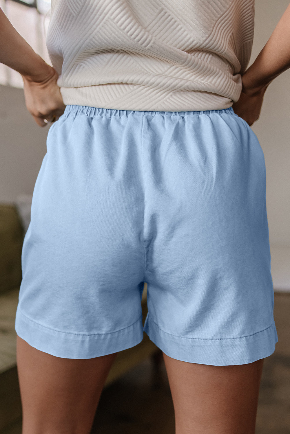 Beau Blue Light Wash Pocketed Wide Leg Denim Shorts