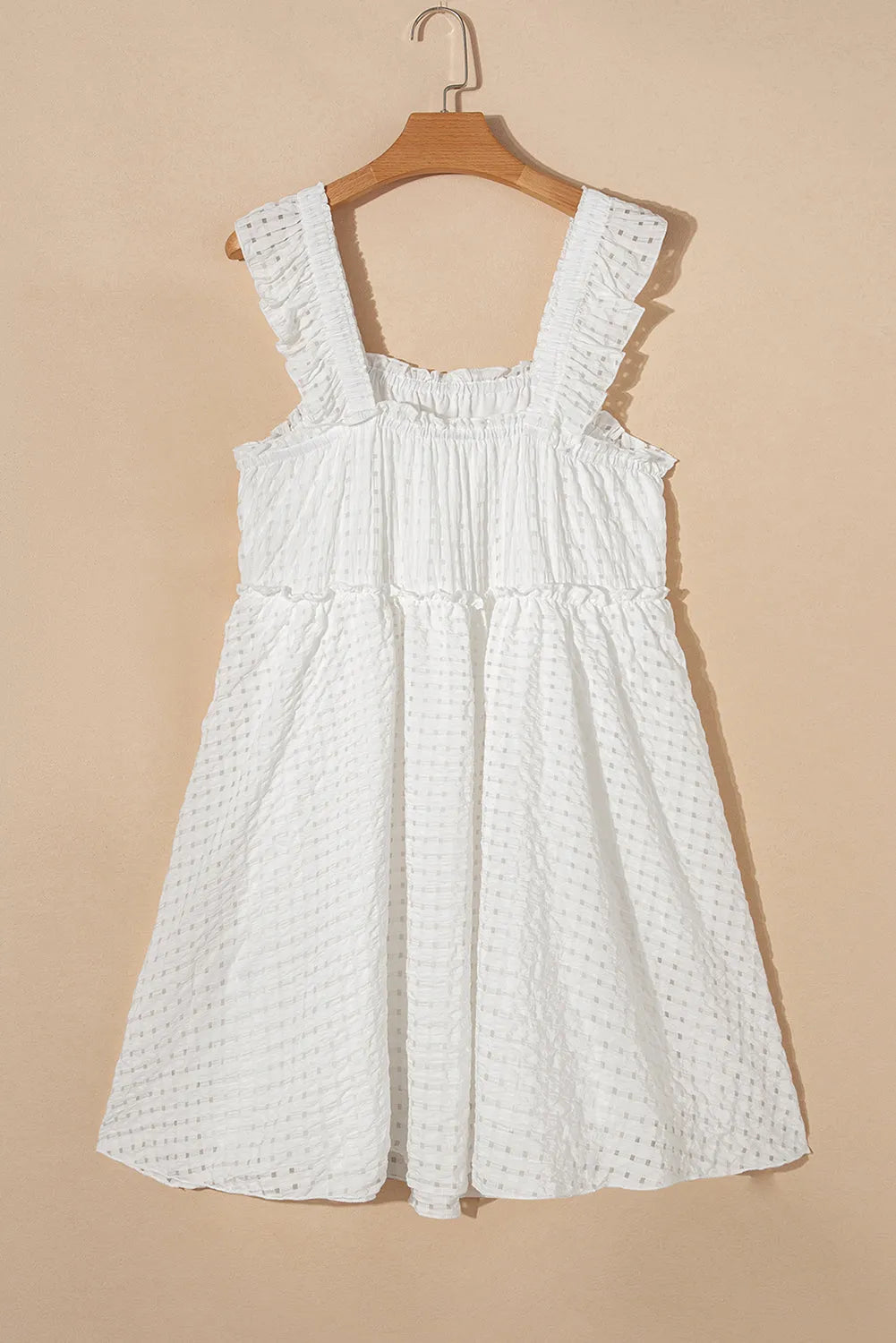 White Plaid Ruffled Straps Flowy Sleeveless Dress - Chic Meadow Boutique 