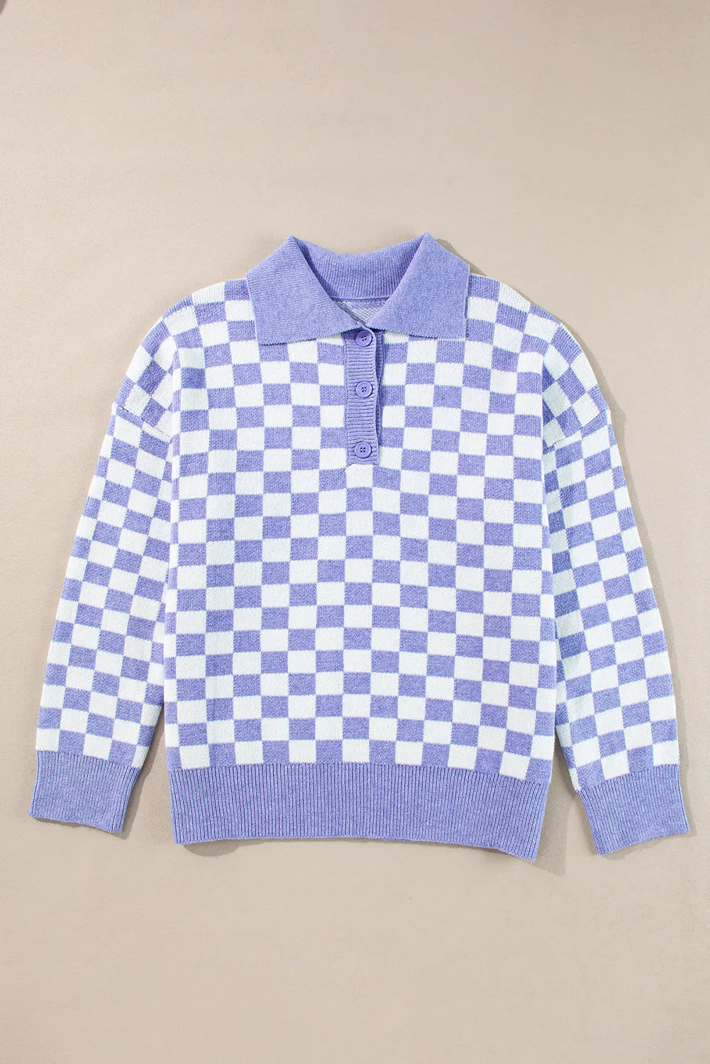 Purple Checkered Collared Buttons Plus Size Sweater - Chic Meadow Boutique 