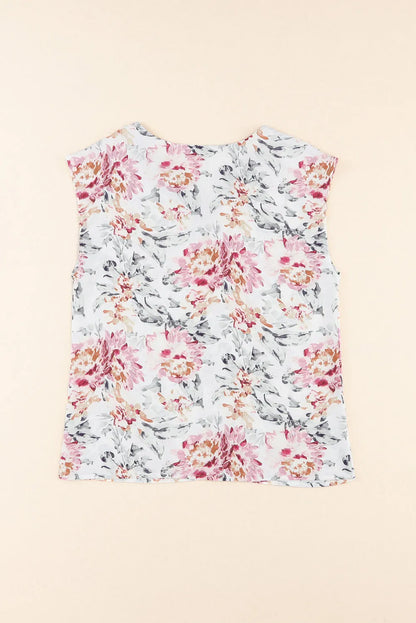 Pink Floral Print Lace Splicing Sleeveless Blouse - Chic Meadow Boutique 