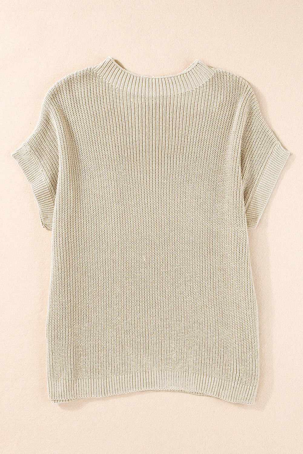 Pale Khaki Patch Pocket Short Sleeve Sweater - Chic Meadow Boutique 