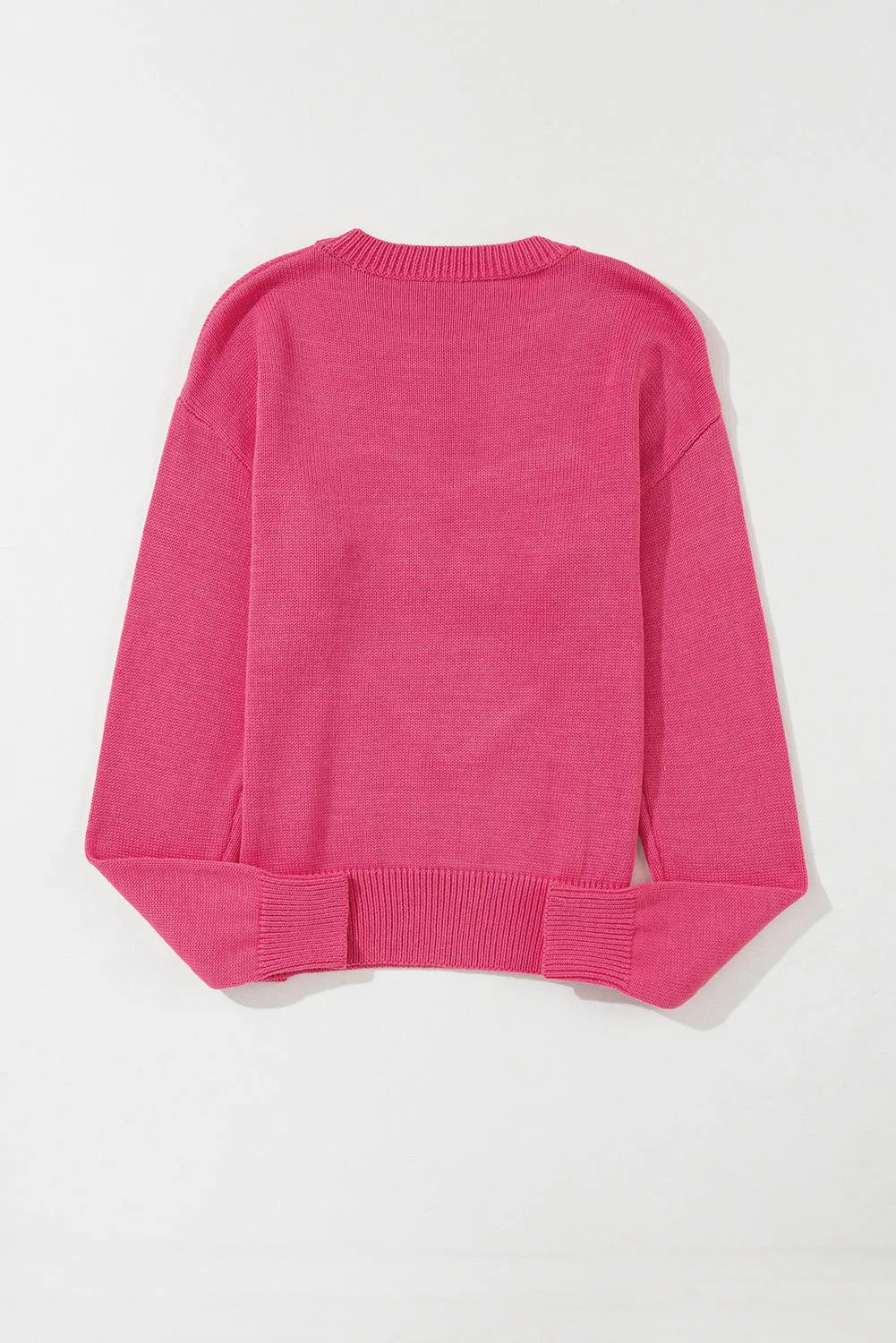 Rose Heart XOXO Pattern Drop Shoulder Rib Knit Sweater - Chic Meadow Boutique 