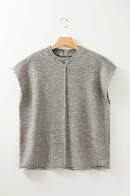 Gray Crew Neck Center Seamed Short Sleeve Sweater - Chic Meadow Boutique 