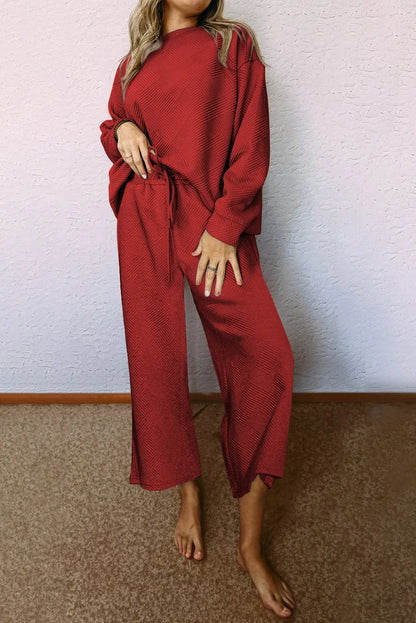 Red Dahlia Ultra Loose Textured 2pcs Slouchy Outfit - Chic Meadow Boutique 