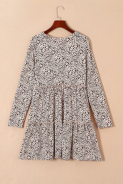 Leopard Animal Print Tiered Long Sleeve Dress - Chic Meadow Boutique 