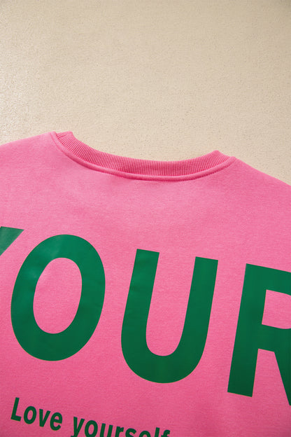 Sachet Pink Slogan Print Round Neck Long Sleeve Sweatshirt