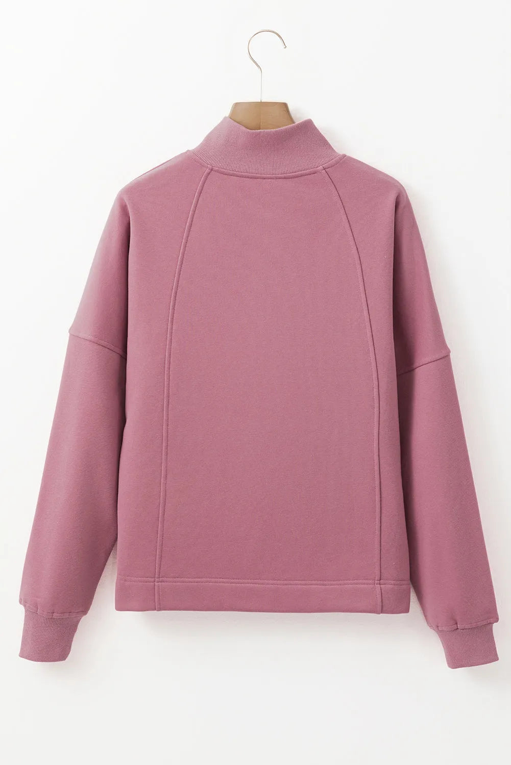 Fushia Zipped Neck Pullover Drop Shoulder Sweatshirt - Chic Meadow Boutique 