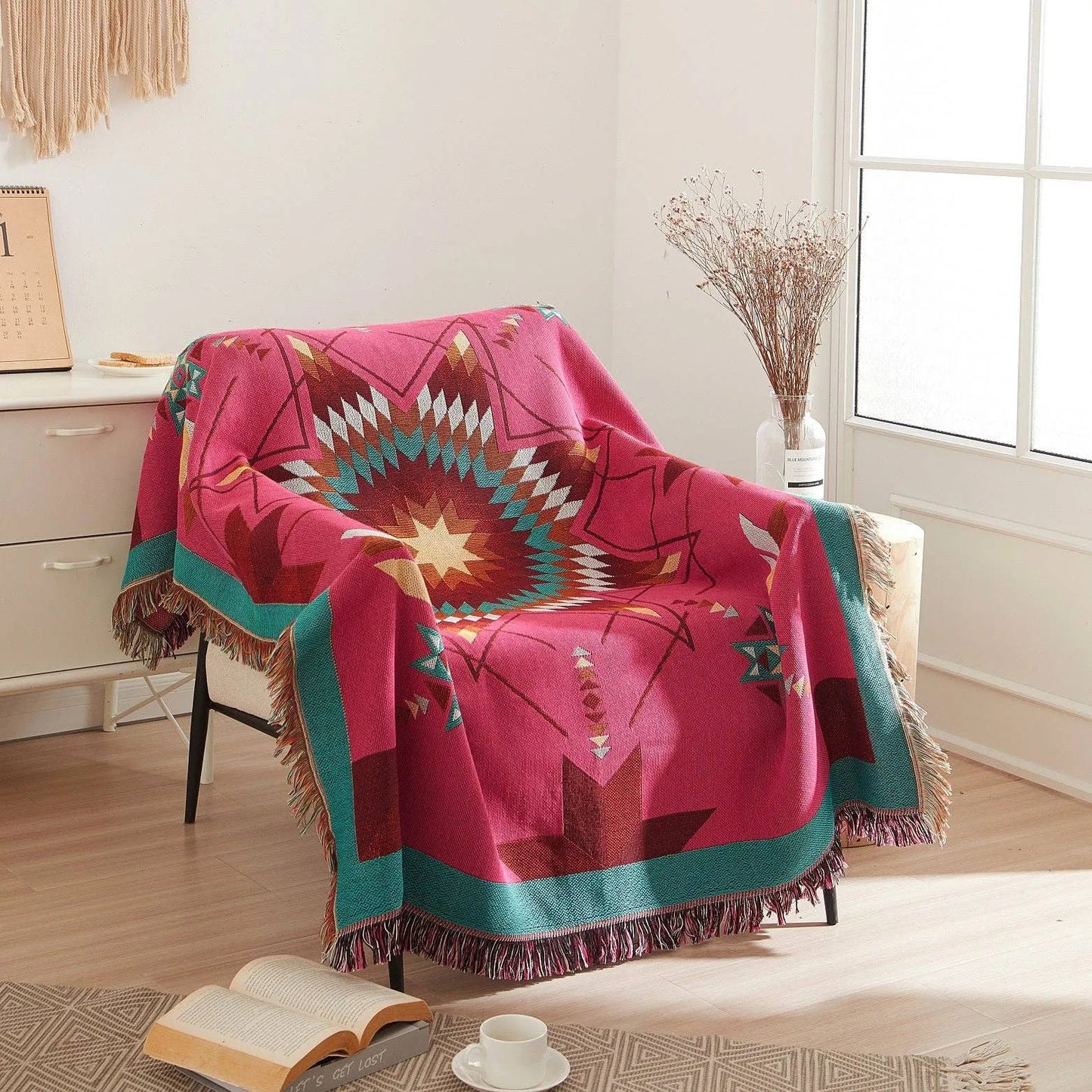 Woven Indigenous Star Throw - Pink - Chic Meadow Boutique 