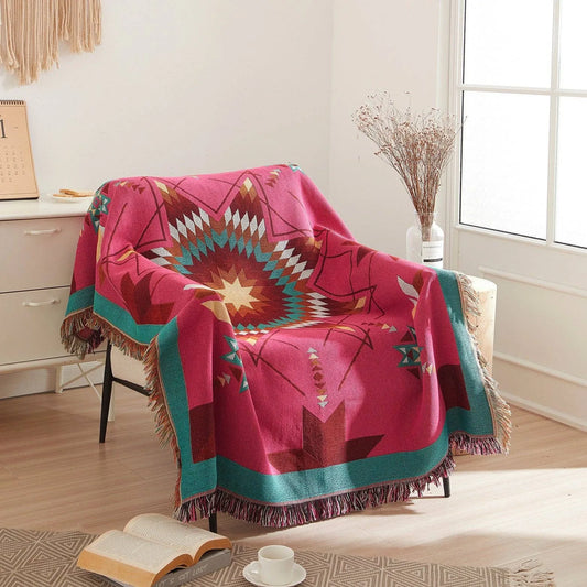 Woven Indigenous Star Throw - Pink - Chic Meadow Boutique 