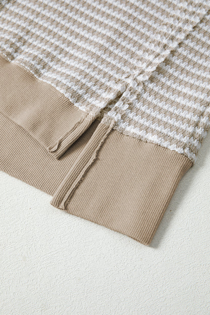 Brown Stripe Ribbed Trim Drop Shoulder Long Sleeve Oversize Top