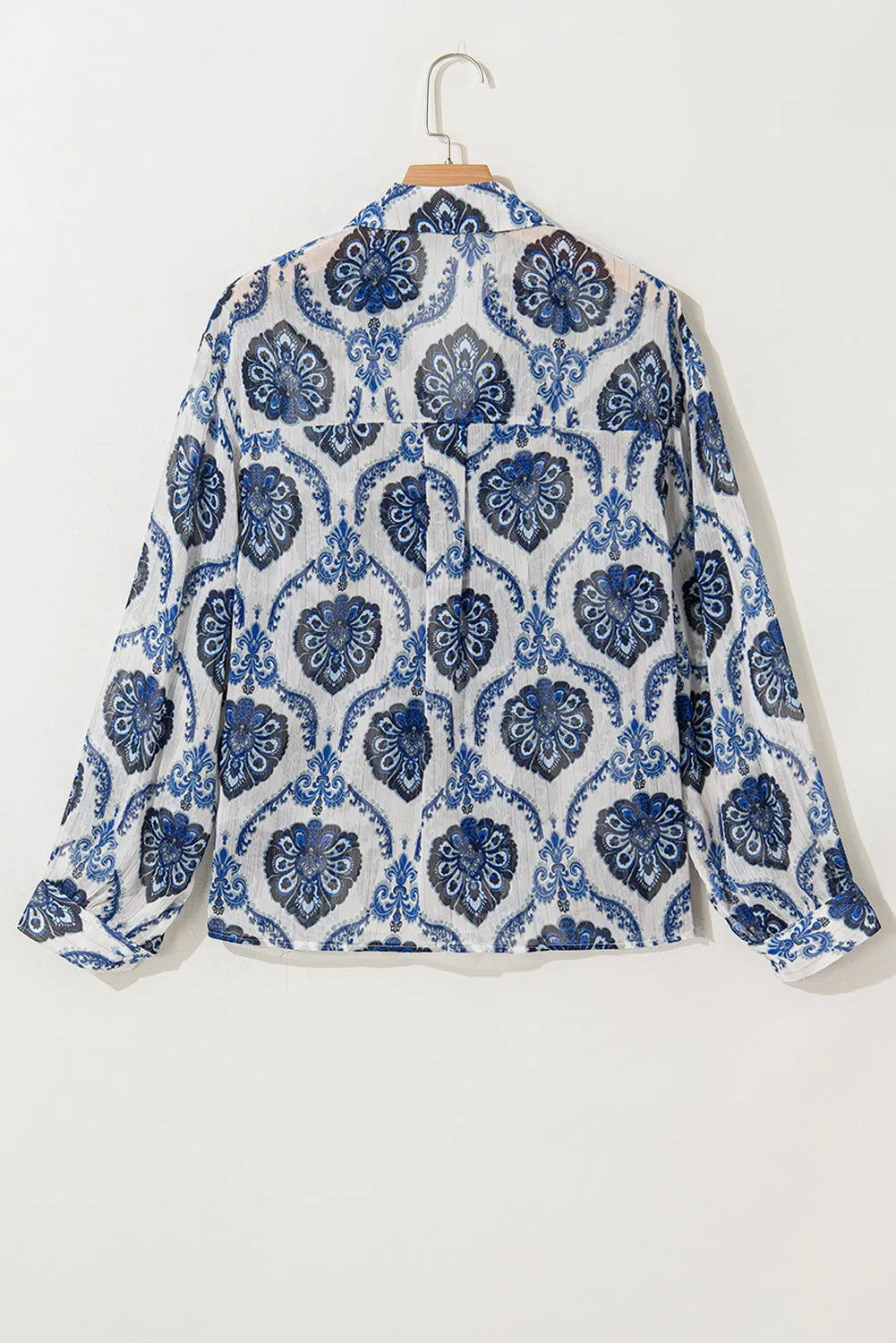 Blue Tribal Pattern Buttoned Front Loose Shirt - Chic Meadow Boutique 