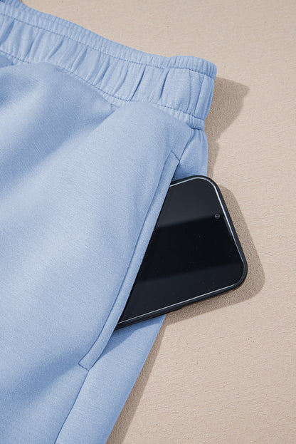 Beau Blue Puff Sleeve Pearl Embellished Scallop Trim Top 2 Piece Skort Set