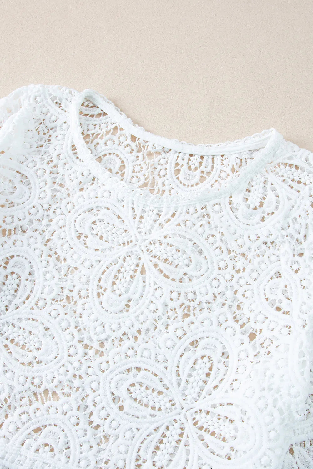 Oatmeal Bohemian Macrame Lace Crochet Half Sleeve Blouse - Chic Meadow Boutique 