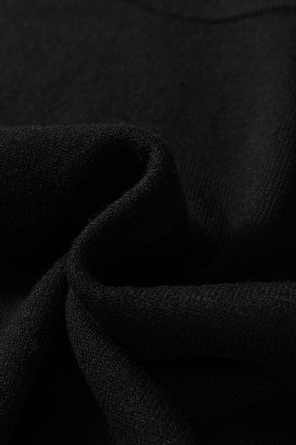 Black Solid Color Crew Neck Knit Cap Sleeve Sweater