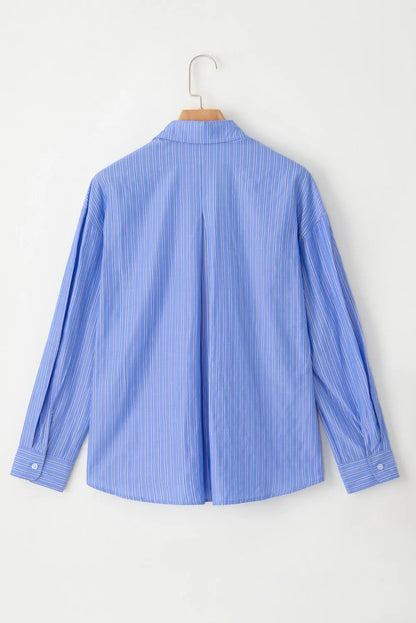 Blue Stripe Button Up Oversized Casual Shirt - Chic Meadow Boutique 