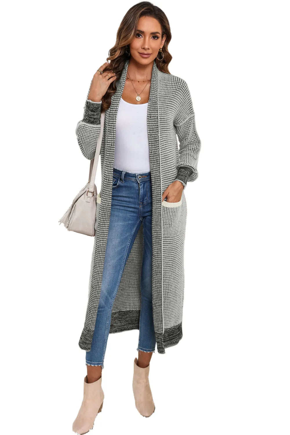 Gray Textured Knit Pocketed Duster Cardigan - Chic Meadow Boutique 