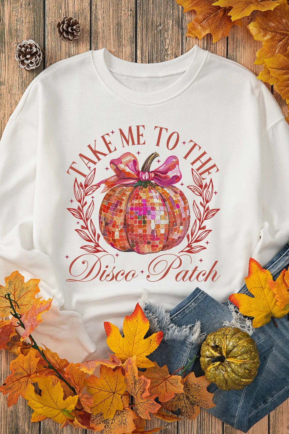 Beige Halloween Disco Ball Pumpkin Print Pullover Sweatshirt - Chic Meadow Boutique 