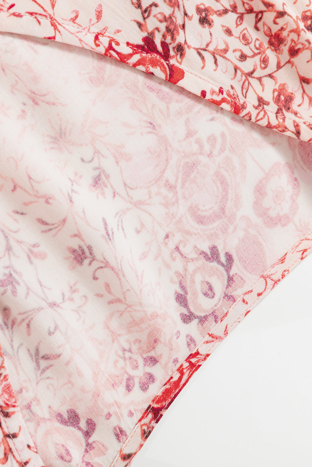 Pink Bohemian Floral Print Tassel Tie Long Sleeve Flowy Mini Dress