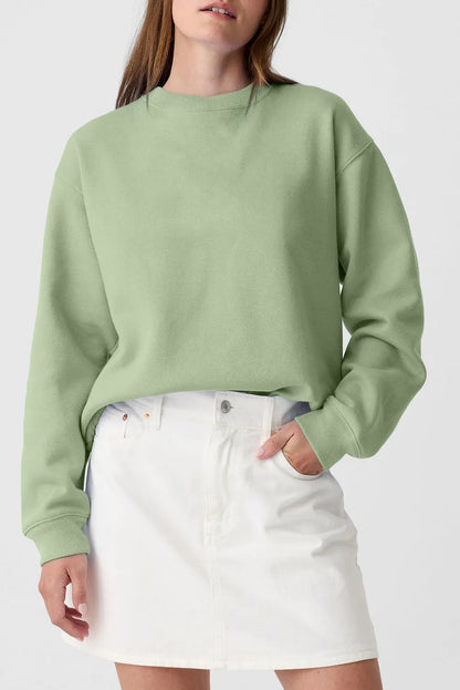 Smoke Green Plain Drop Shoulder Crewneck Pullover Sweatshirt - Chic Meadow Boutique 