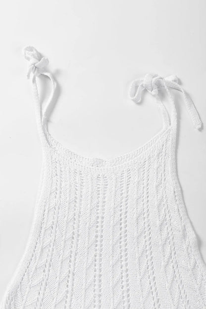 White Tie Straps Wave Stripes Textured Eyelet Knitted Vest - Chic Meadow Boutique 