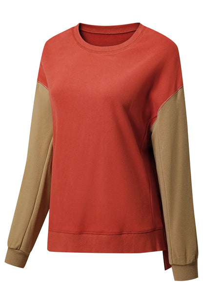 Tops/Sweatshirts & Hoodies Gold Flame Two Tone Patchwork Drop Shoulder Pullover Sweatshirt