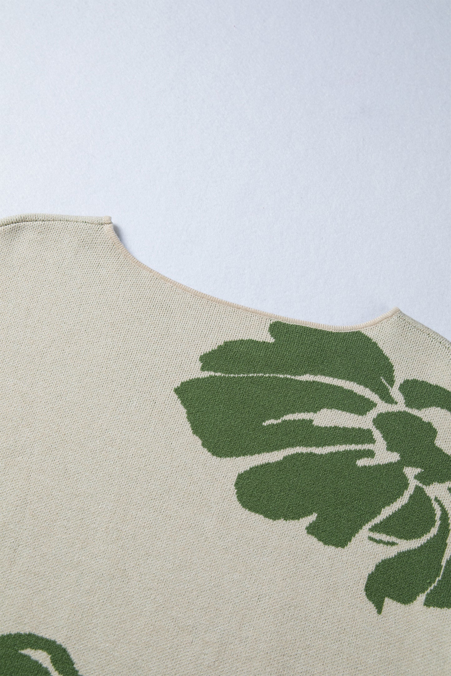 Green Bold Flower Pattern Wide Sleeve Baggy Sweater