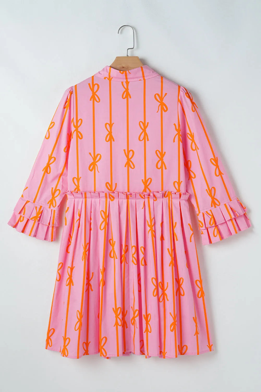 Pink Bowknot Striped Printed Tiered Ruffled Mini Shirt Dress - Chic Meadow Boutique 