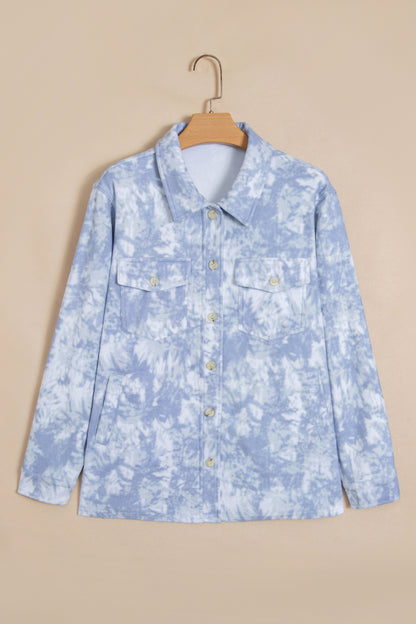 Gray Abstract Print Fuzzy Collar Long Sleeve Patch Pocket Tunic Jacket