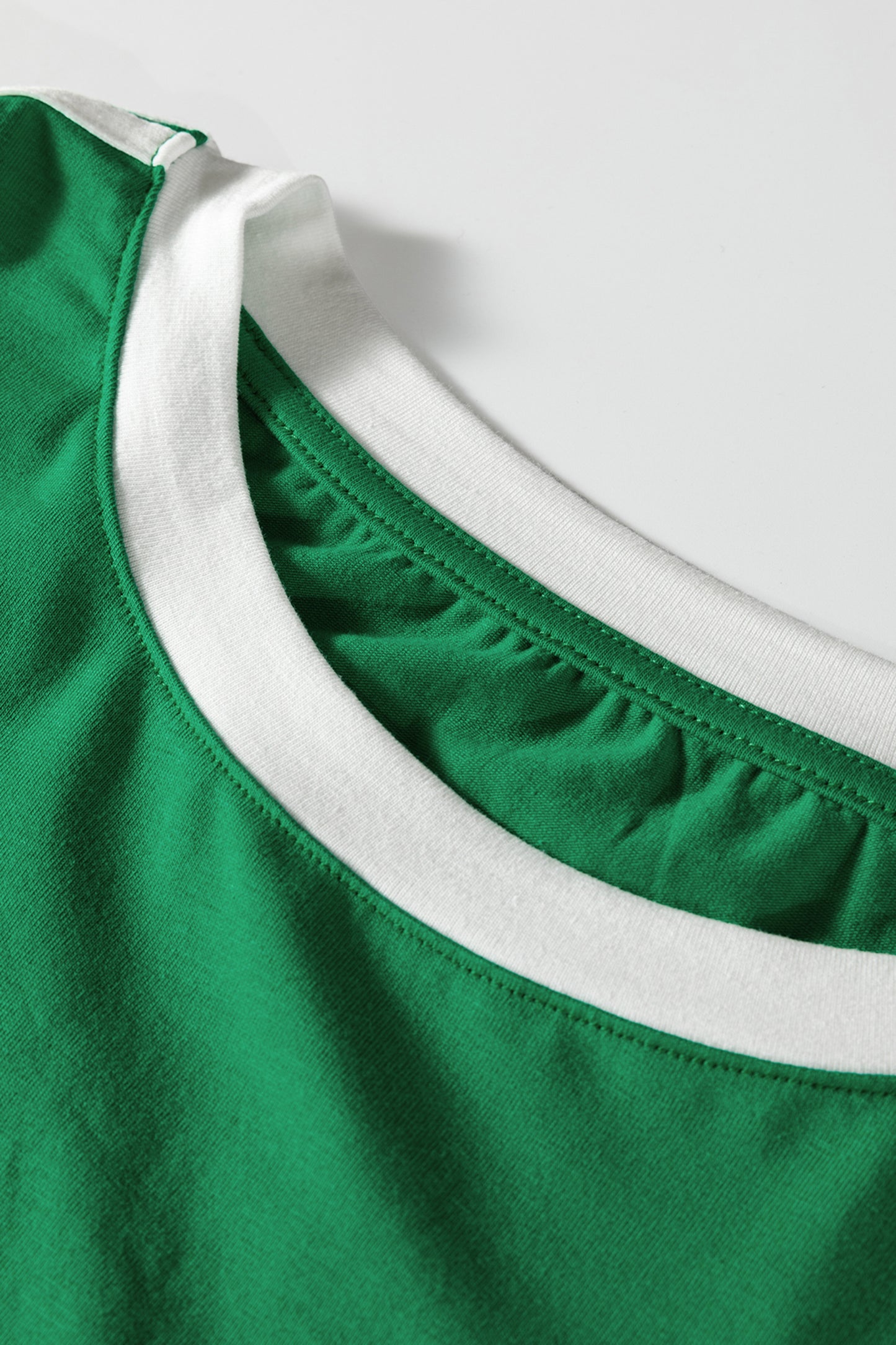 Bright Green Varsity Striped Accent Contrast Crew Neck Long Sleeve T Shirt