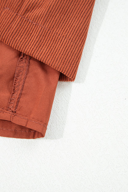 Clay Button Decor Scalloped Edge High Waist Corduroy Shorts