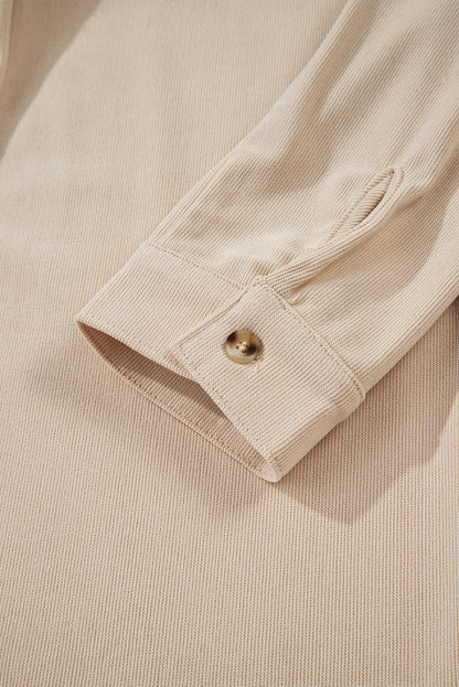 Oatmeal Corduroy Half Button Collared Long Sleeve Mini Dress