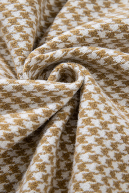 Khaki Houndstooth Color Contrast Textured Patchwork Loose Shacket