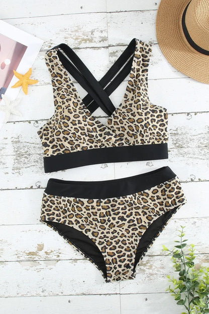 Leopard Print Criss Cross Back Bikini Set - Chic Meadow Boutique 