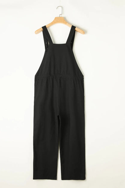 Black Drawstring Buttoned Straps Cropped Overall - Chic Meadow Boutique 