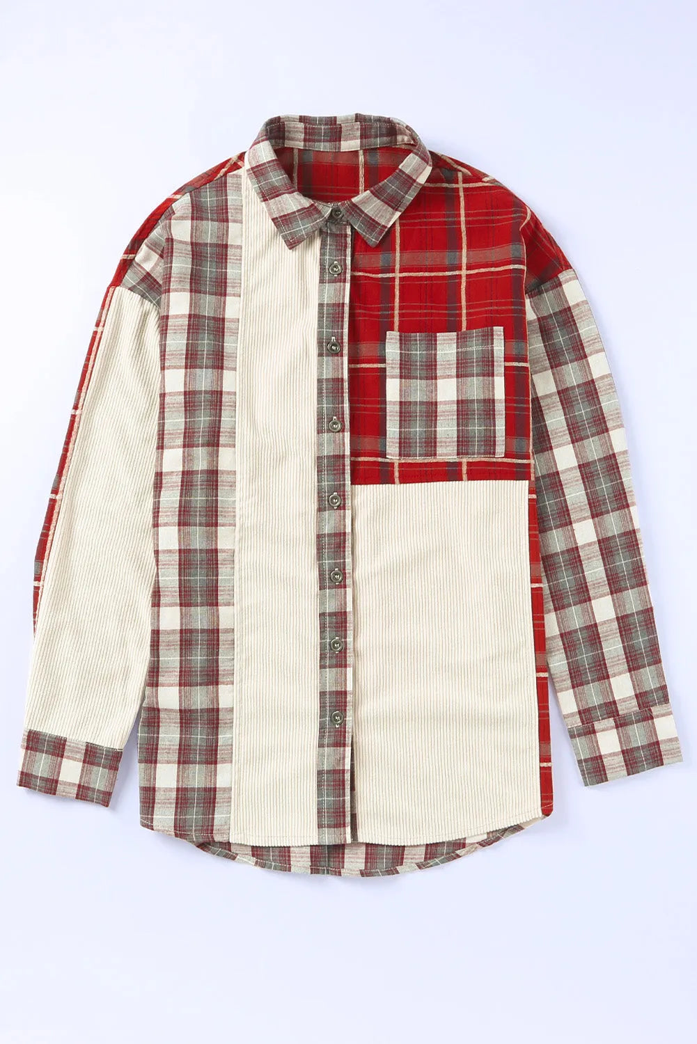 Plaid Corduroy Patchwork Shacket - Chic Meadow Boutique 