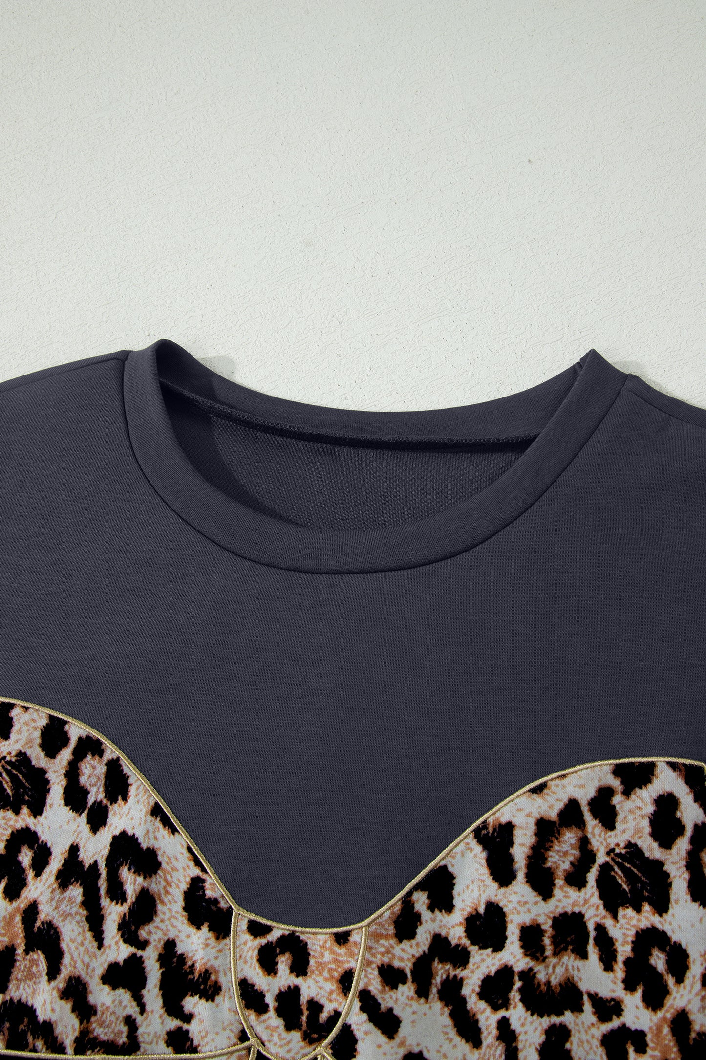Dark Grey Contrast Leopard Bow Patched Short Sleeve T Shirt Long Dress
