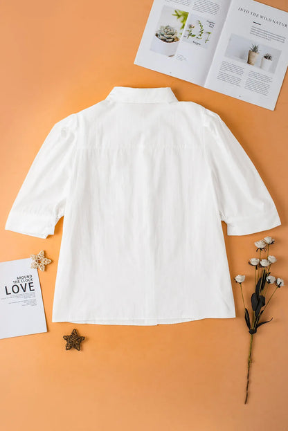 White Solid Puff Short Sleeve Shirt - Chic Meadow Boutique 