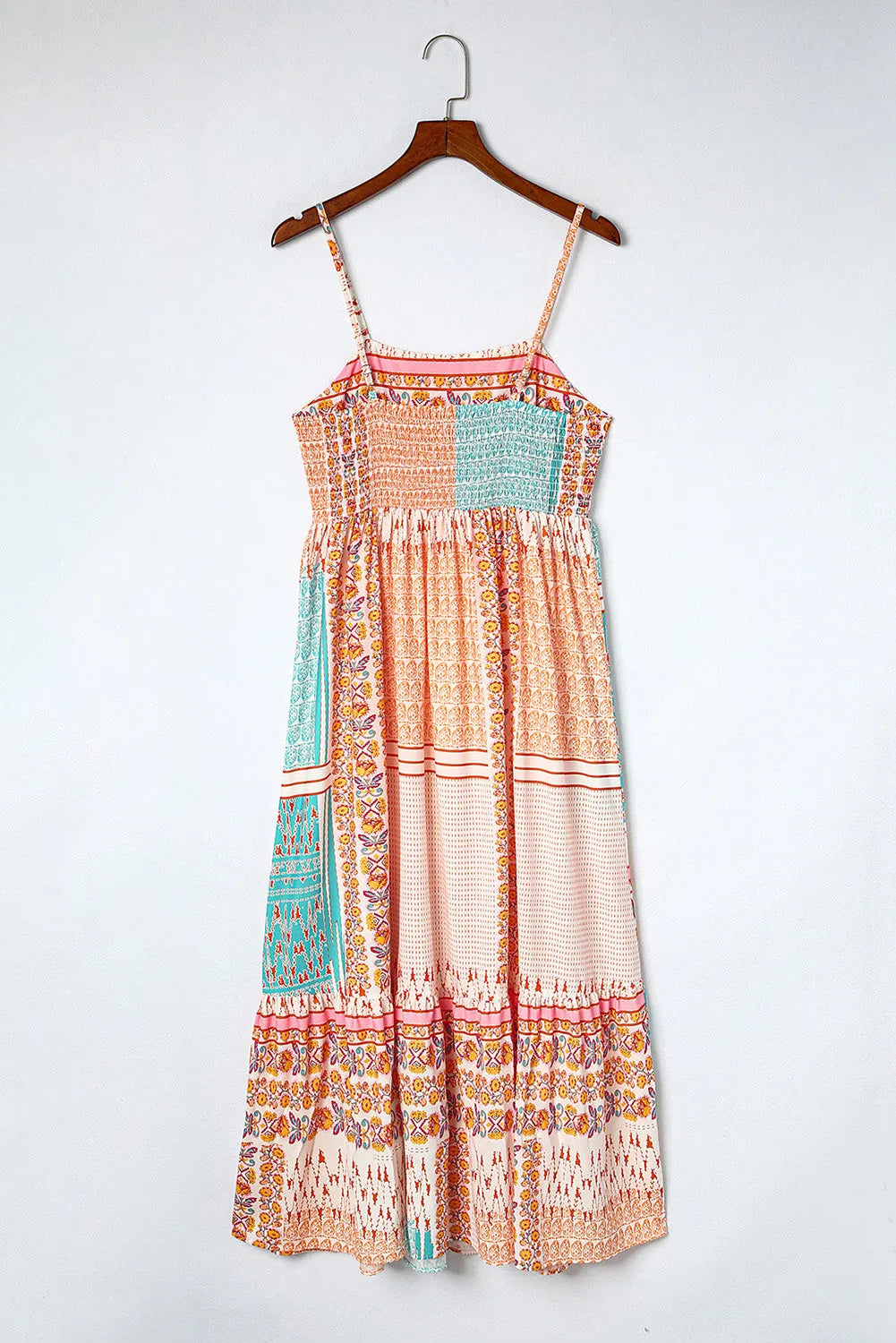 Multicolor Boho Patchwork Print Square Neck Sundress - Chic Meadow Boutique 