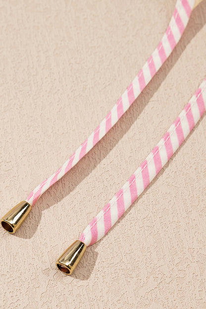 Pink Floral Print Drawstring V Neck Peplum Blouse