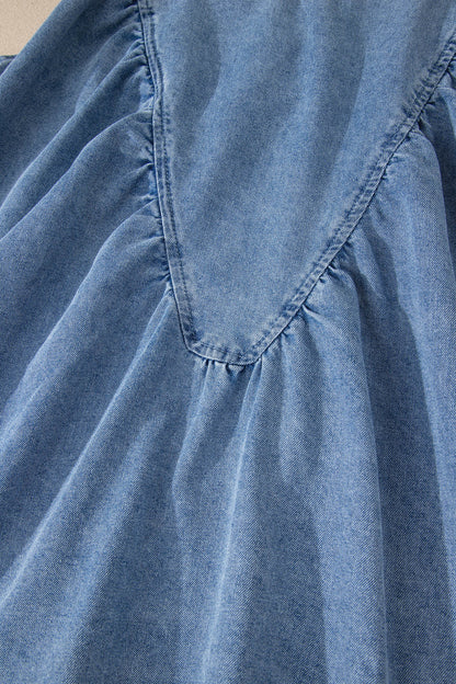 Myosotis Denim Pleated Patchwork Sleeveless Top