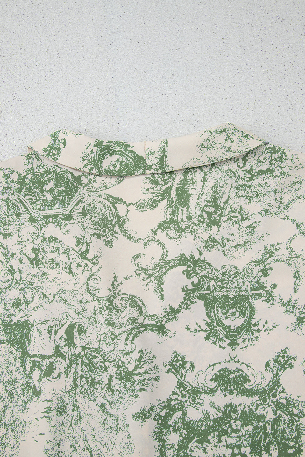 Green Landscape Print Tied 3/4 Sleeve Shirt with Sash