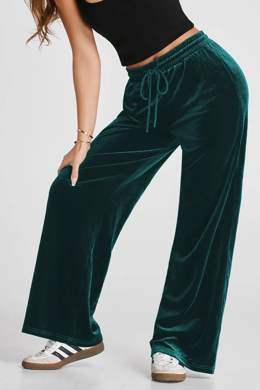 Evergreen Solid Drawstring Waist Wide Leg Pants - Chic Meadow Boutique 