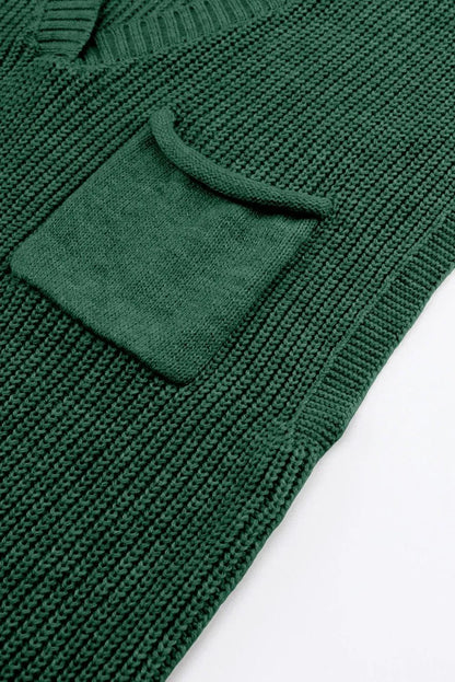 Two Piece Sets/Pant Sets Green Knitted V Neck Sweater and Casual Pants Set