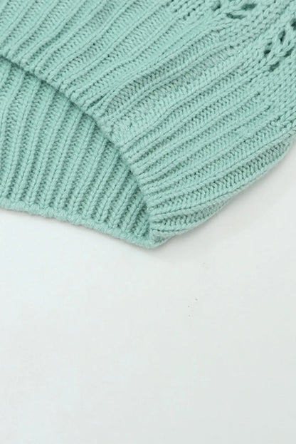 Green Sheer Knitted Pointelle Sweater - Chic Meadow Boutique 