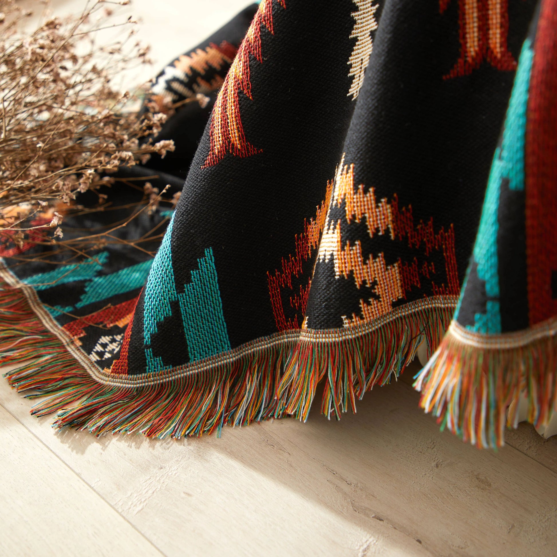 Woven Indigenous Star Throw - Black - Chic Meadow Boutique 