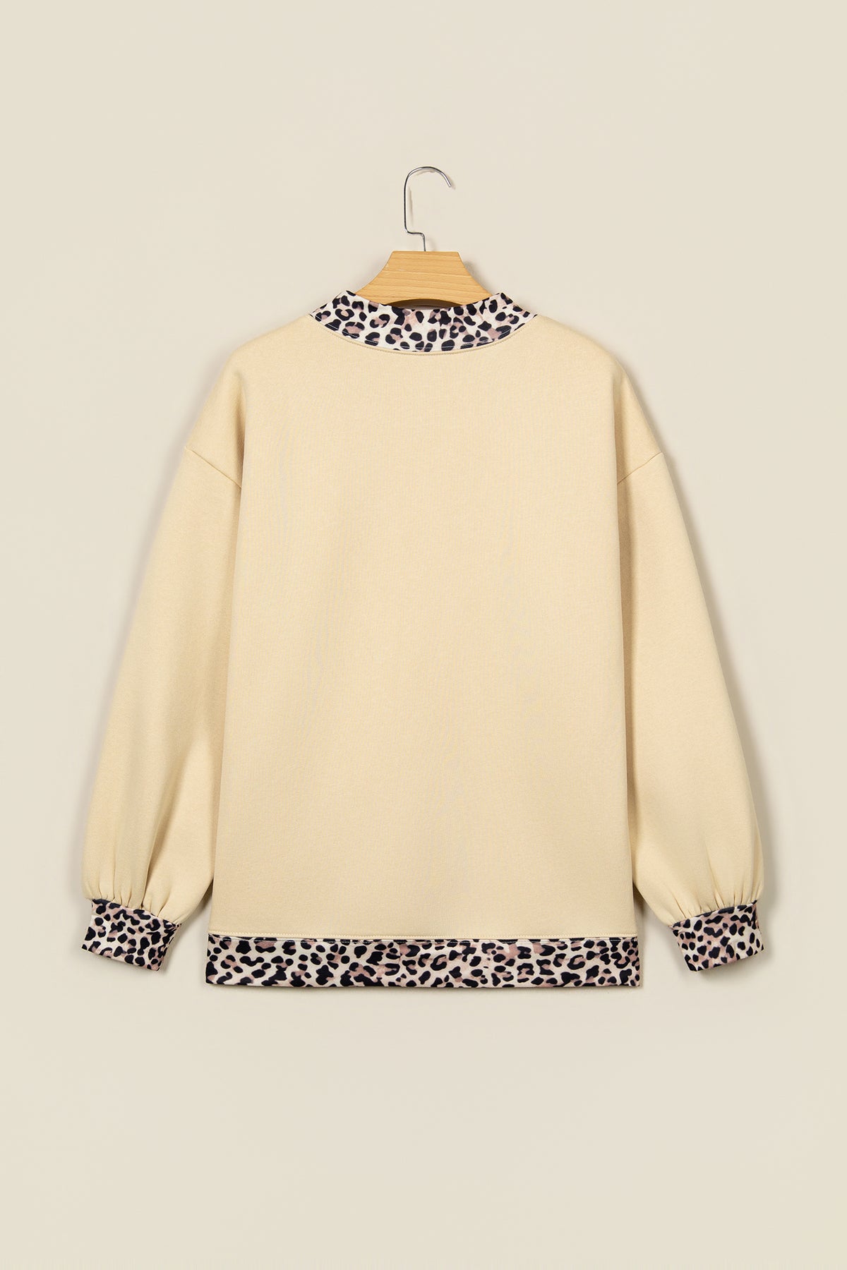 Parchment Leopard Trim High Neck FAITH Letter Graphic Baggy Sweatshirt