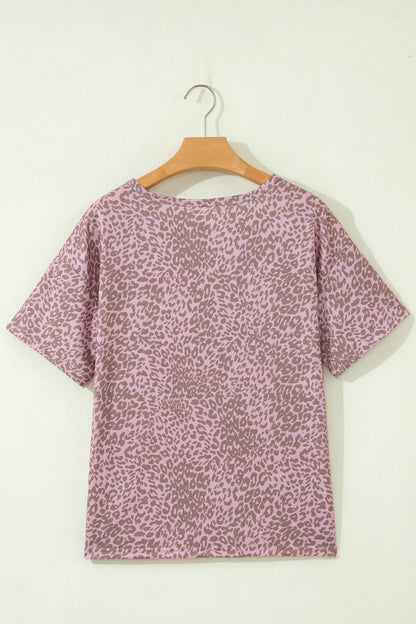 Pink Leopard Retro Studded Star Patch Loose Tee