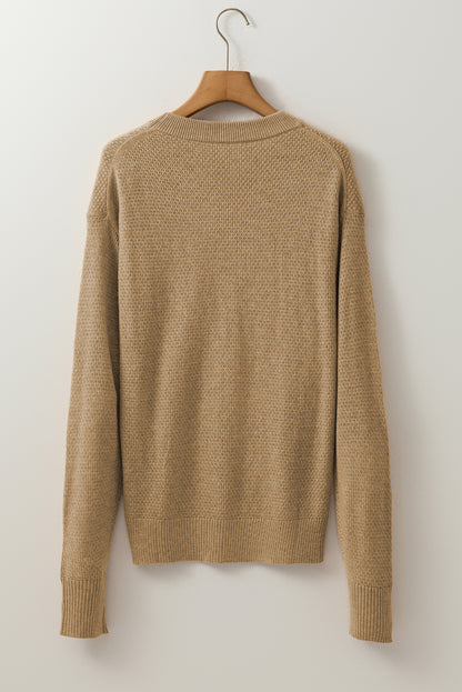 Straw Yellow Brushed Knit Casual Fitted Sweater