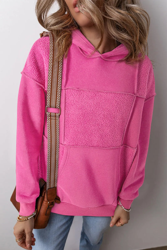 Pitaya Pink Mineral Wash Terry Patchwork Drawstring Hoodie - Chic Meadow Boutique 