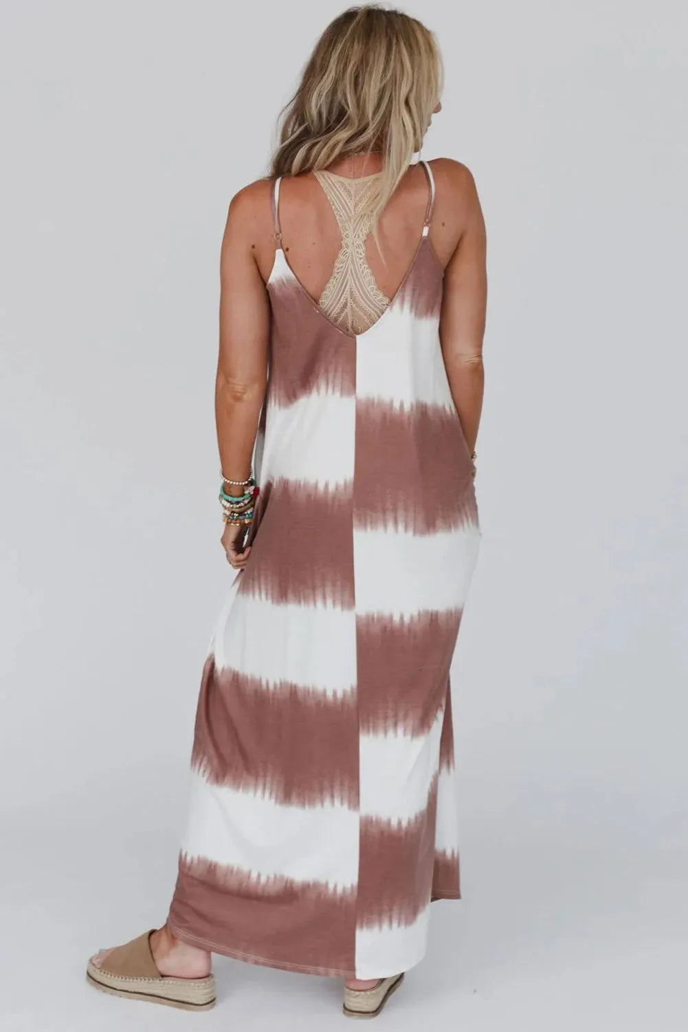 White Stripe Striped Tie Dye Spaghetti Strap Maxi Dress - Chic Meadow Boutique 